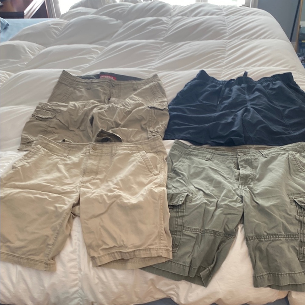 4 pairs of shorts.  Old Navy Cargo Shorts and one Speedo swimsuit.